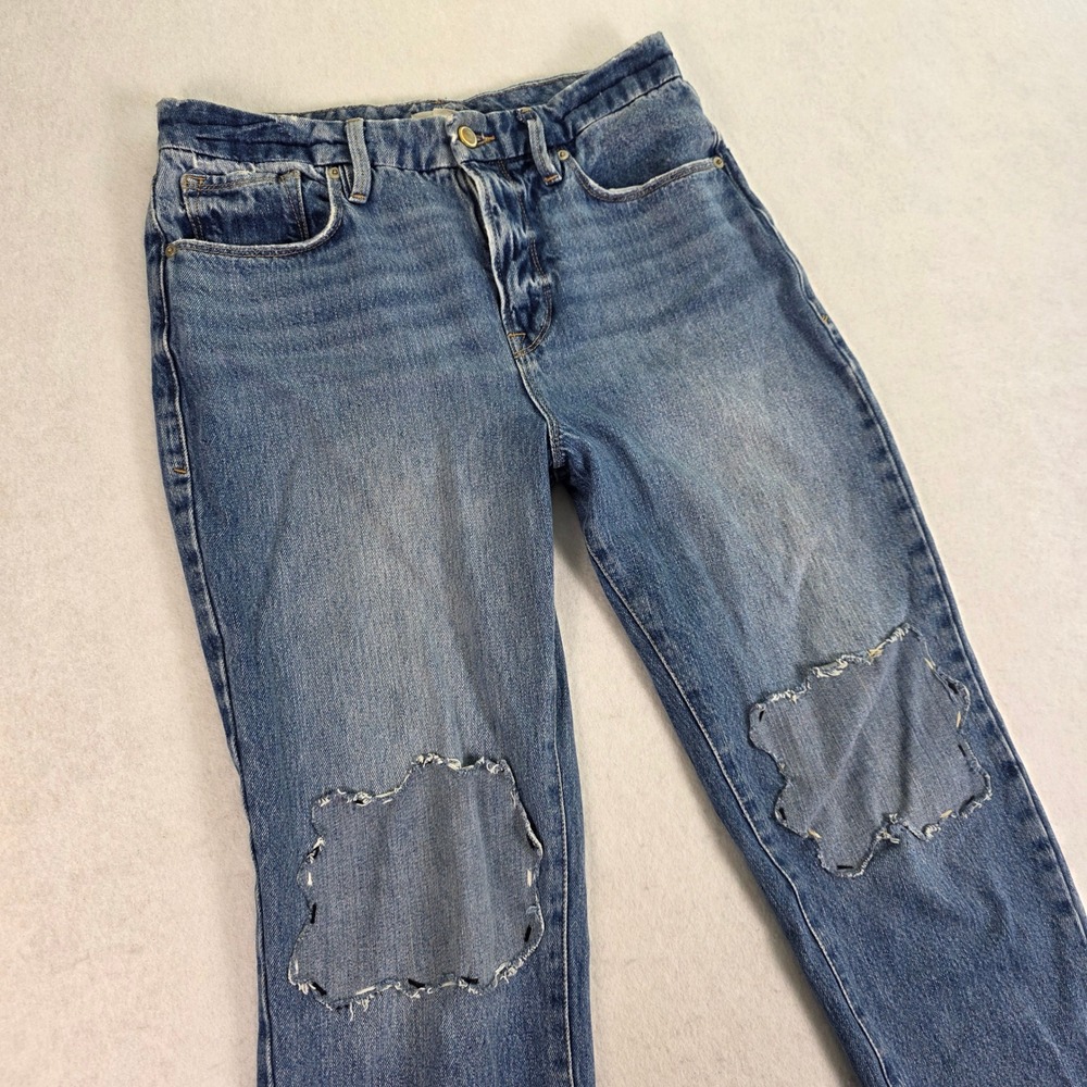 Good American Womens High Rise‎ Straight Leg Distressed Jeans Blue GV050T 6/28